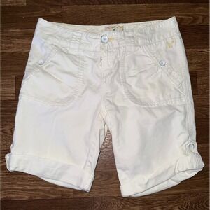 American Eagle White Bermuda Shorts Cuffed Hem Pockets Casual Size 0‎